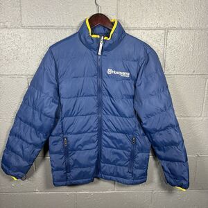 Husqvarna Motorcycles Puffer Jacket Men's S Blue Yellow Racing Moto Insulated